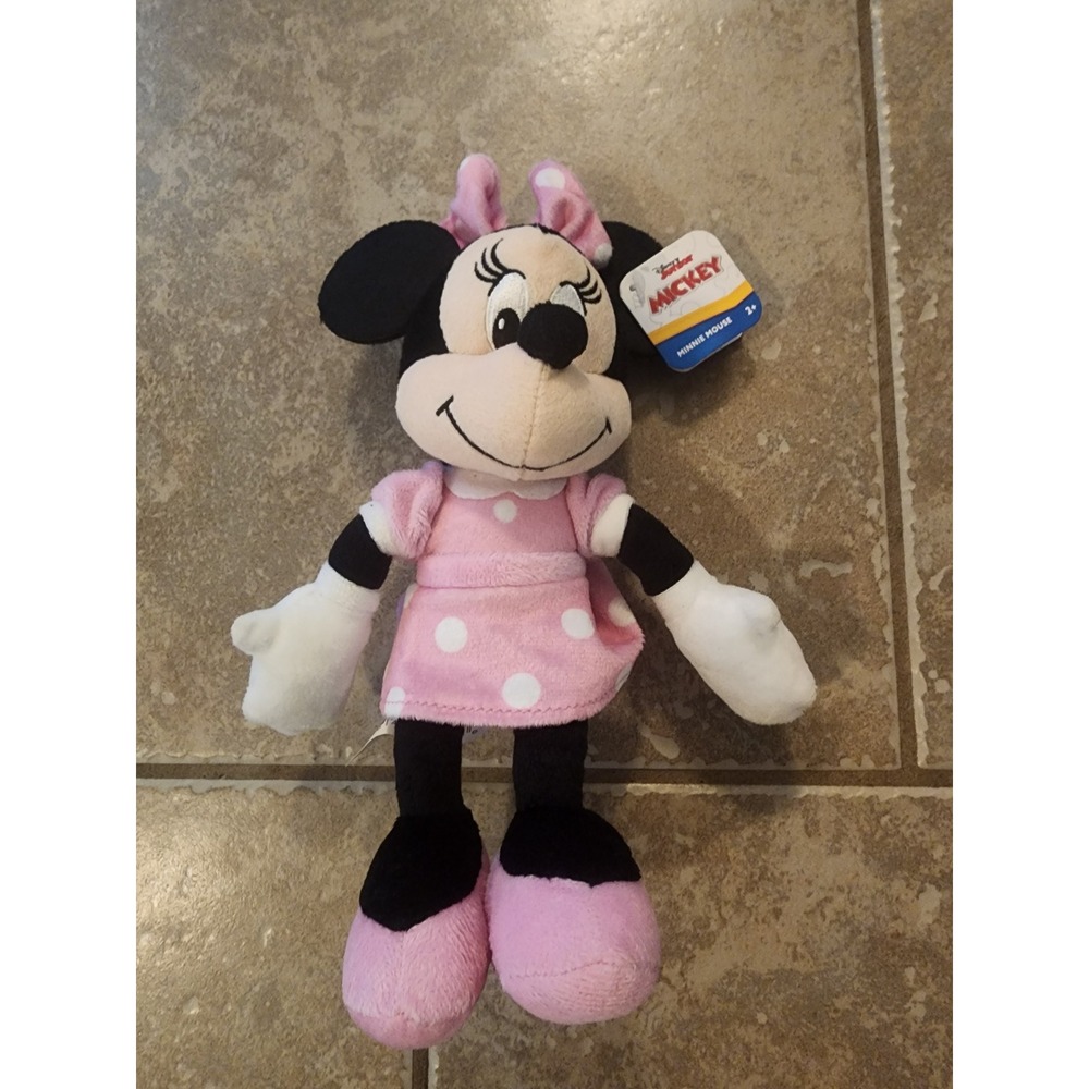 Disney Junior Minnie Mouse Plush Pink Polka Dot Dress Stuffed Animal 9 Inch